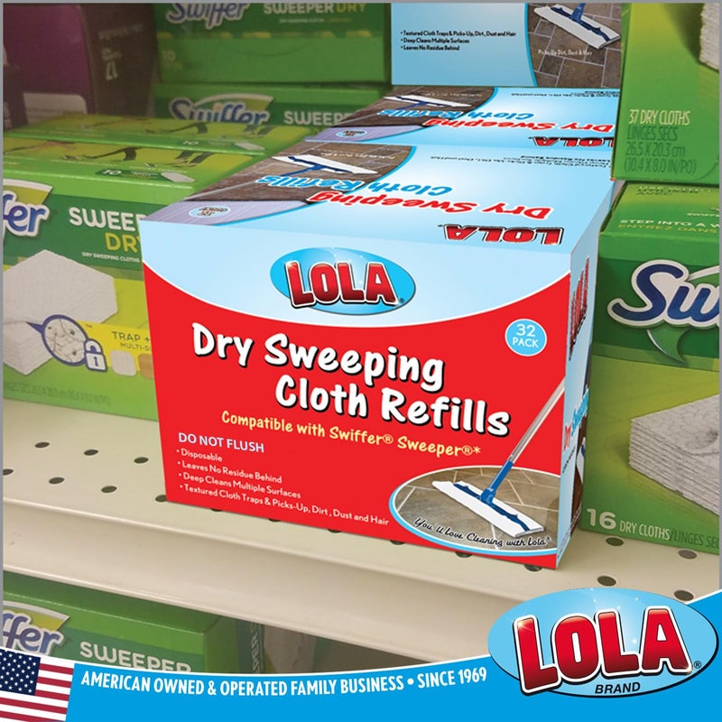 LOLA Dry Sweeping Cloth Refill Pads, 32 Pack, Unscented, Compatible with Swiffer Floor Mop, Comparable to Swiffer Refills, 11" x 8.13" - Image 5